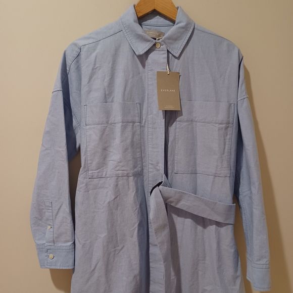 NWT Everlane Oxford Shirt Dress Blue Belted Organic Cotton Oversized Preppy S - Picture 5 of 12